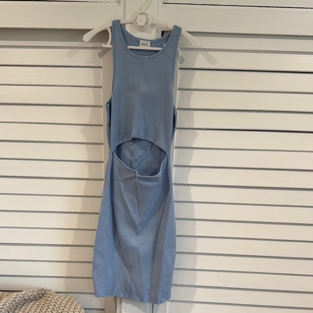 Aritzia Wilfred Sleeveless Cutout Ribbed Dress in Light Blue